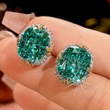 Simulated Paraiba Gemstone Green Color Cushion Cut Jewelry Set,  Inlaid Ring Earrings Pendant Costume Jewellery