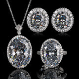Oval Bird's Nest Cut Simulated Grey Gems Jewelry Large Stone Ring Earrings Pendant Sets Gift For Women