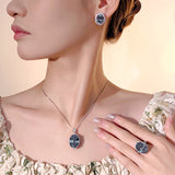 Oval Bird's Nest Cut Simulated Grey Gems Jewelry Large Stone Ring Earrings Pendant Sets Gift For Women