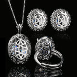 Oval Bird's Nest Cut Simulated Grey Gems Jewelry Large Stone Ring Earrings Pendant Sets Gift For Women