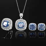 Imitation Blue Gemstone Cushion Birds Nest Cut Ring Earrings Pendant Luxury Jewelry Sets