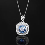 Imitation Blue Gemstone Cushion Birds Nest Cut Ring Earrings Pendant Luxury Jewelry Sets