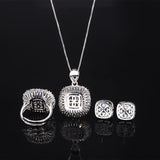 Imitation Blue Gemstone Cushion Birds Nest Cut Ring Earrings Pendant Luxury Jewelry Sets