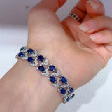 Double Rows Bracelet 925 Sterling Silver With Sapphire Gemstone Jewelry