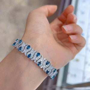 925 Sterling Silver London Blue Topaz Bracelet Semiprecious Stone Jewelry