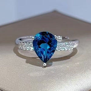 7*9 mm Pear Cut London Blue Topaz Ring 2.2ct  925 Silver With Stone Jewelry