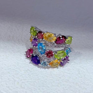 Natural Gemstone Jewelry Colorful Stone Ring 925 Silver With Topaz Garnet Citrine Peridot