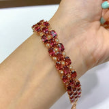 925 Sterling Silver 3 Row Garnets Bracelet Semiprecious Stone Jewellery