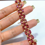 925 Sterling Silver 3 Row Garnets Bracelet Semiprecious Stone Jewellery