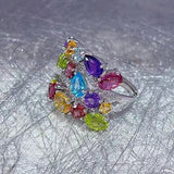 Natural Gemstone Jewelry Colorful Stone Ring 925 Silver With Topaz Garnet Citrine Peridot