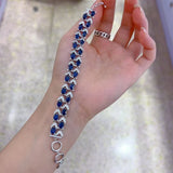 Double Rows Bracelet 925 Sterling Silver With Sapphire Gemstone Jewelry