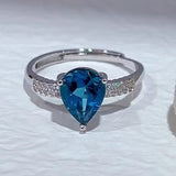 7*9 mm Pear Cut London Blue Topaz Ring 2.2ct  925 Silver With Stone Jewelry