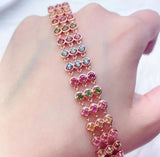 Natural Tourmaline Bracelet 925 Sterling Silver With Colorful Gemstone Jewelry