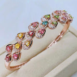 925 Silver With Gemstone Jewelry Natural Tourmaline Bangle Candy Color Stone