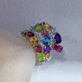 Natural Gemstone Jewelry Colorful Stone Ring 925 Silver With Topaz Garnet Citrine Peridot