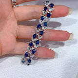 Double Rows Bracelet 925 Sterling Silver With Sapphire Gemstone Jewelry