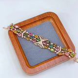 Three Rows Bracelet 925 Sterling Silver With Colorful Tourmaline Gemstone Jewelry