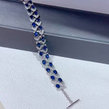 Double Rows Bracelet 925 Sterling Silver With Sapphire Gemstone Jewelry