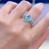 5*10 mm Marquise Cut Stone Ring 2.52ct Blue Topaz 925 Silver Jewelry