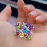 Natural Gemstone Jewelry Colorful Stone Ring 925 Silver With Topaz Garnet Citrine Peridot