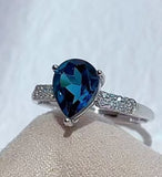 7*9 mm Pear Cut London Blue Topaz Ring 2.2ct  925 Silver With Stone Jewelry