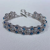 London Blue Topaz Jewelry 925 Silver With 3 Rows Gemstone Bracelet OT Clasp Adjustable