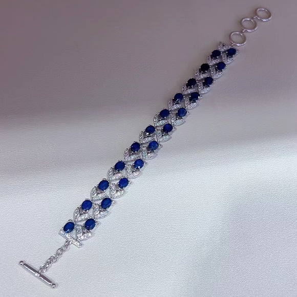 Double Rows Bracelet 925 Sterling Silver With Sapphire Gemstone Jewelry