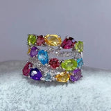 Natural Gemstone Jewelry Colorful Stone Ring 925 Silver With Topaz Garnet Citrine Peridot