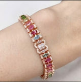 925 Sterling Silver With Colorful Tourmaline Bracelet Gemstone Jewelry