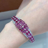 Semiprecious Stone Jewelry 925 Sterling Silver Natural Garnets Bracelet