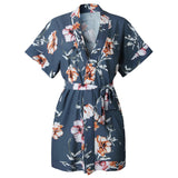 Womens Summer Clothing Button Printed V-Neck Short Sleeved Dress - lanciashow