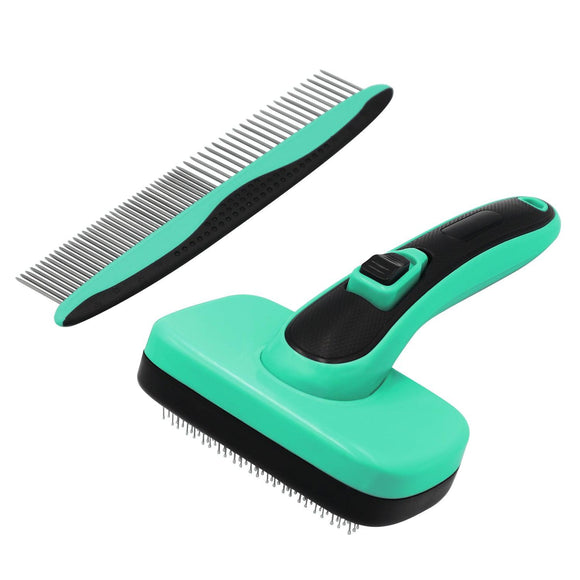 Self-Cleaning Slicker Brush+Stainless-Steel Comb, Easy to Clean Dog Brush, Retractable Pet Grooming Brush, Premium Grooming Tool - lanciashow