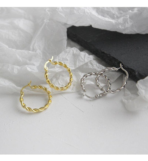 925 Sterling Silver Handmade Jewelry Twist Ring Earrings For Student - lanciashow