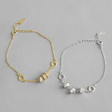 925 Sterling Silver Gold Plated Jewelry Lucky Beads Chain Bracelet White Zirconia - lanciashow