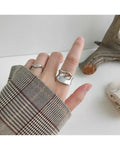 925 Open Ring, Exaggerated Irregular Concave Ring, Wide Face Ring for Womens Jewelry - lanciashow