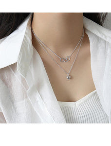 925 Sterling Silver Necklace, Lady's Heart Necklace, Double necklace, Womens Silver Necklace - lanciashow
