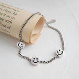 925 Sterling Silver Retro Jewellery Smiling Face Tag Vintage Bracelet For Student - lanciashow