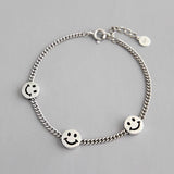 925 Sterling Silver Retro Jewellery Smiling Face Tag Vintage Bracelet For Student - lanciashow