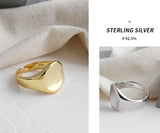 925 Sterling Silver Adjustable Open Ring #7 Gold Plated Jewellery For Women Oval Concave Shape - lanciashow