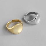 925 Sterling Silver Adjustable Open Ring #7 Gold Plated Jewellery For Women Oval Concave Shape - lanciashow