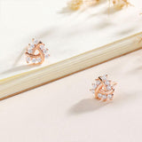 925 Sterling Silver Cluster CZ Rose Gold Plated Stud Earrings For Women - lanciashow