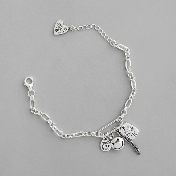 925 Sterling Silver Retro Jewelry Charms Tag Link Bracelet For Women - lanciashow