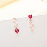 925 Sterling Silver Heart Red Zircon Stud Earrings Ladies and Girls Gift - lanciashow