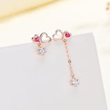 925 Sterling Silver Color CZ Stud Drop Asymmetrical Earrings With Heart Shaped - lanciashow
