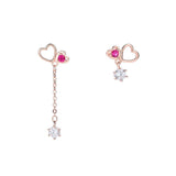 925 Sterling Silver Color CZ Stud Drop Asymmetrical Earrings With Heart Shaped - lanciashow