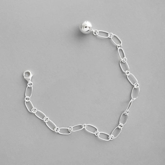 925 Sterling Silver Women's Jewelry Link Chain Bracelet Round Bead Charm - lanciashow