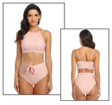 Stripes Halter High Neck Top Bikini Set Swimsuit for Women Two Piece Bathing Suit Swimwear - lanciashow