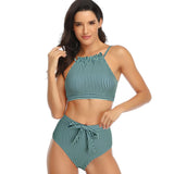 Stripes Halter High Neck Top Bikini Set Swimsuit for Women Two Piece Bathing Suit Swimwear - lanciashow