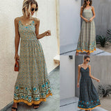 Womens Clothing Summer Fashion Print Long Slip Cotton Dresses - lanciashow
