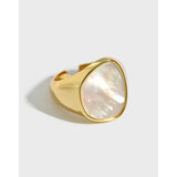 Mother Of Pearl 925 Silver Ring Size 6 For Womens Girls, Rhodium & Yellow Gold Plated Jewelry - lanciashow